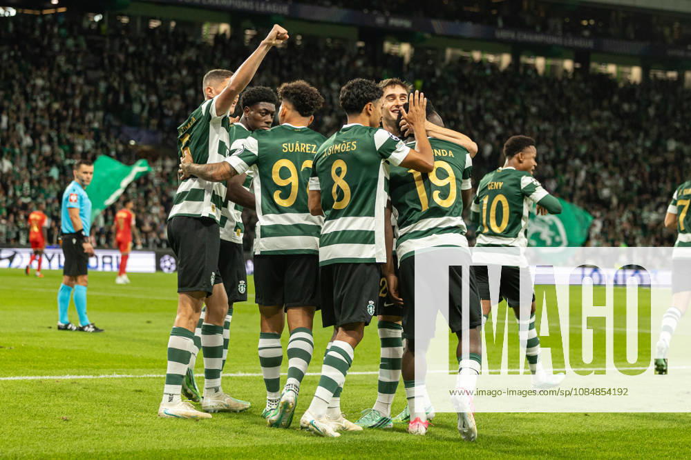 Luis Suarez celebrating after goal seen in football match between Sporting CP and LASK in UEFA Champions League 2026 27 at Estadio Josà Alvalade, Lisboa, Portugal (Luis Loureiro Ball Raw Images PT) Lisboa Estadio Josà Alvalade Portugal