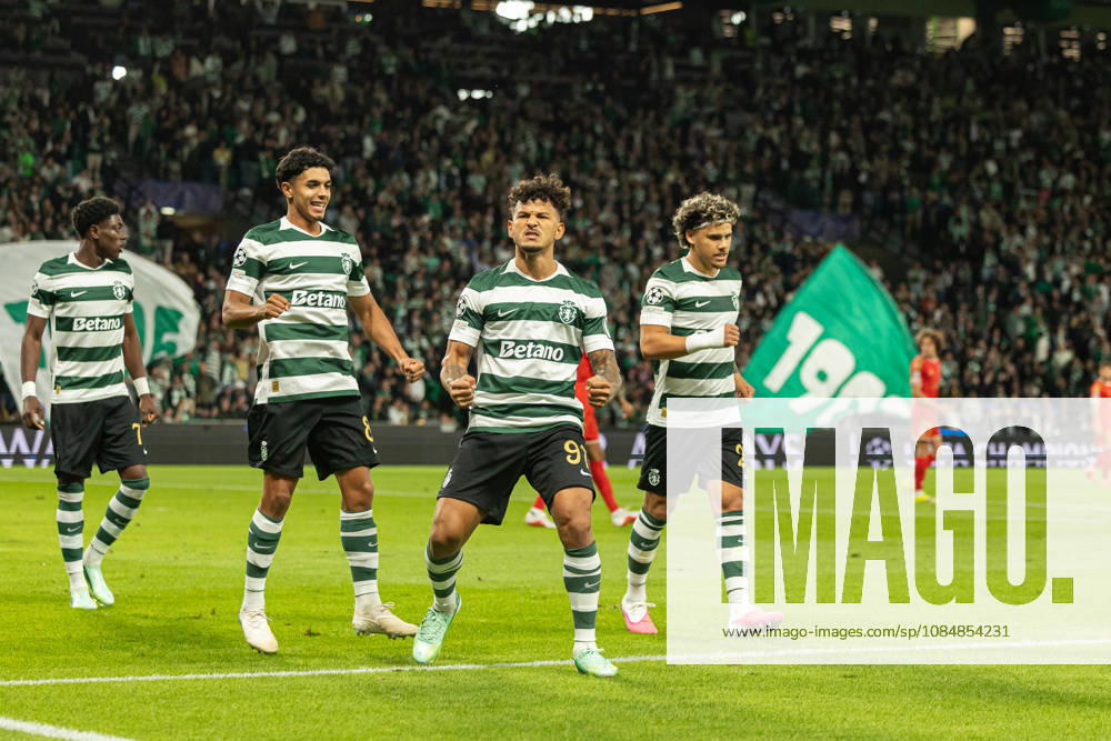 Luis Suarez celebrating after goal seen in football match between Sporting CP and LASK in UEFA Champions League 2026 27 at Estadio Josà Alvalade, Lisboa, Portugal (Luis Loureiro Ball Raw Images PT) Lisboa Estadio Josà Alvalade Portugal
