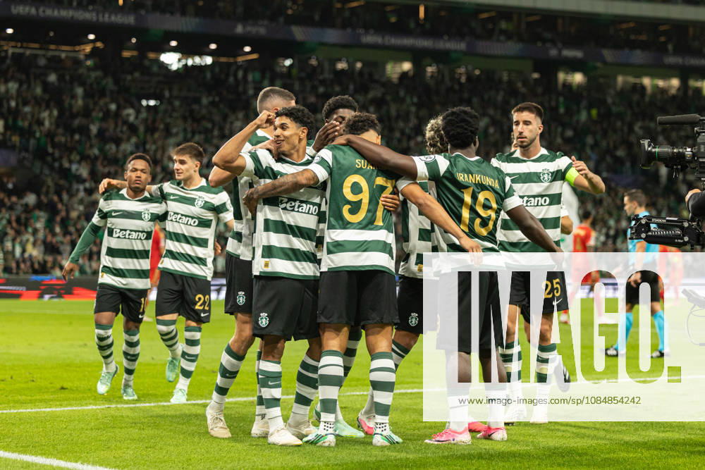 Luis Suarez celebrating after goal seen in football match between Sporting CP and LASK in UEFA Champions League 2026 27 at Estadio Josà Alvalade, Lisboa, Portugal (Luis Loureiro Ball Raw Images PT) Lisboa Estadio Josà Alvalade Portugal
