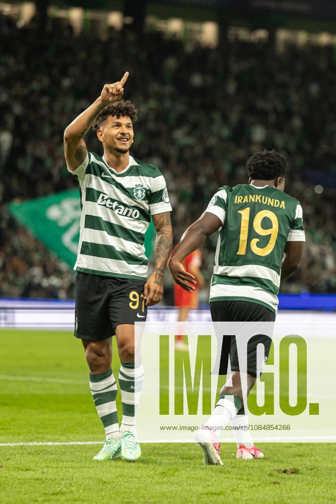 Luis Suarez celebrating after goal seen in football match between Sporting CP and LASK in UEFA Champions League 2026 27 at Estadio JosÃ Alvalade, Lisboa, Portugal (Luis Loureiro Ball Raw Images PT) Lisboa Estadio JosÃ Alvalade Portugal