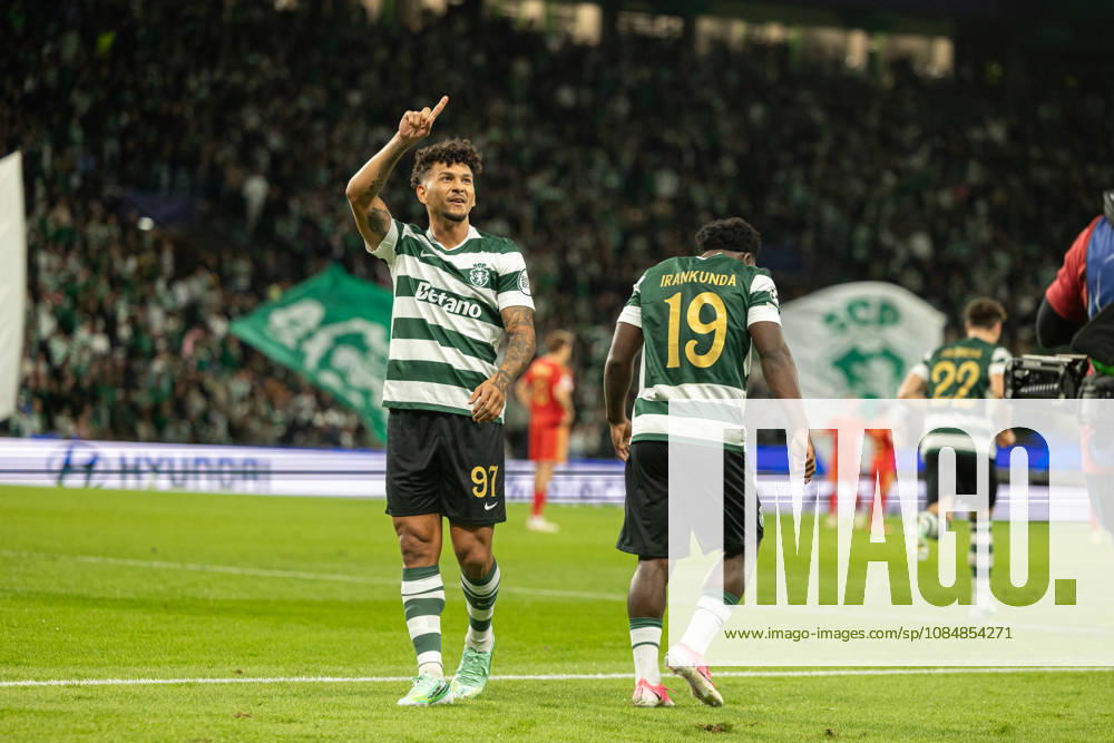 Luis Suarez celebrating after goal seen in football match between Sporting CP and LASK in UEFA Champions League 2026 27 at Estadio JosÃ Alvalade, Lisboa, Portugal (Luis Loureiro Ball Raw Images PT) Lisboa Estadio JosÃ Alvalade Portugal