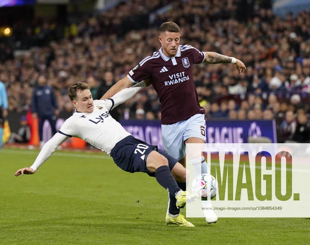 Birmingham, England, 21st October 2026. Ross Barkley of Aston Villa tackled by Peter Christiansen of Viking FK during the Aston Villa vs Viking FK UEFA Champions League match at Villa Park, Birmingham. Picture credit should read: Andrew Yates Sportimage . SPI_015_AY_Villa_Viking SPI-5091-0016