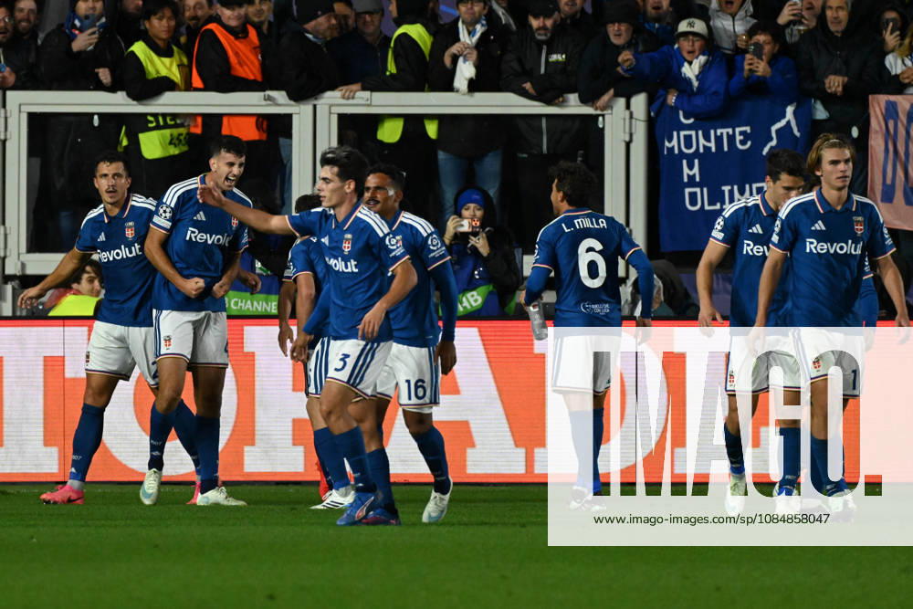 IPA90001141 - Jacobo Ramon (Como FC 1907) celebrates after scoring a goal during the Como 1907 vs. Manchester United, ManU UEFA Champions League soccer match in Como, Italy, on October 21, 2026