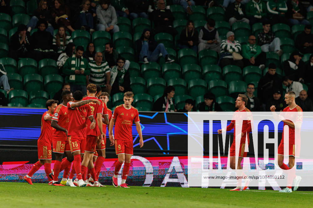 Christoph Lang celebrating after goal seen in football match between Sporting CP and LASK in UEFA Champions League 2026 27 at Estadio Josà Alvalade, Lisboa, Portugal (Luis Loureiro Ball Raw Images PT) Lisboa Estadio Josà Alvalade Portugal