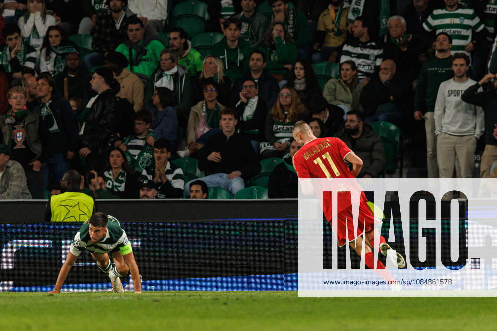 Saša Kalajdžić celebrating after goal seen in football match between Sporting CP and LASK in UEFA Champions League 2026 27 at Estadio Josà Alvalade, Lisboa, Portugal (Luis Loureiro Ball Raw Images PT) Lisboa Estadio Josà Alvalade Portugal