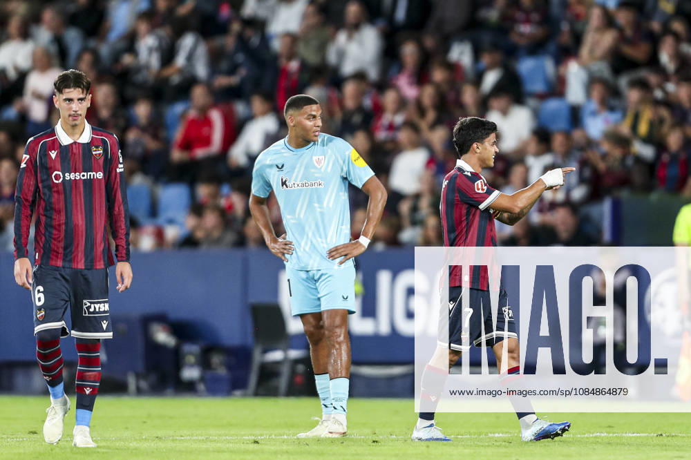 Roger Brugue of Levante UD celebrates a goal during the Spanish league, LaLiga EA Sports, football match played between Levante UD and Athletic Club at Ciutat de Valencia stadium on October 21, 2026, in Valencia, Spain. Valencia SPAIN - ZUMAa181 20261021_zaa_a181_293