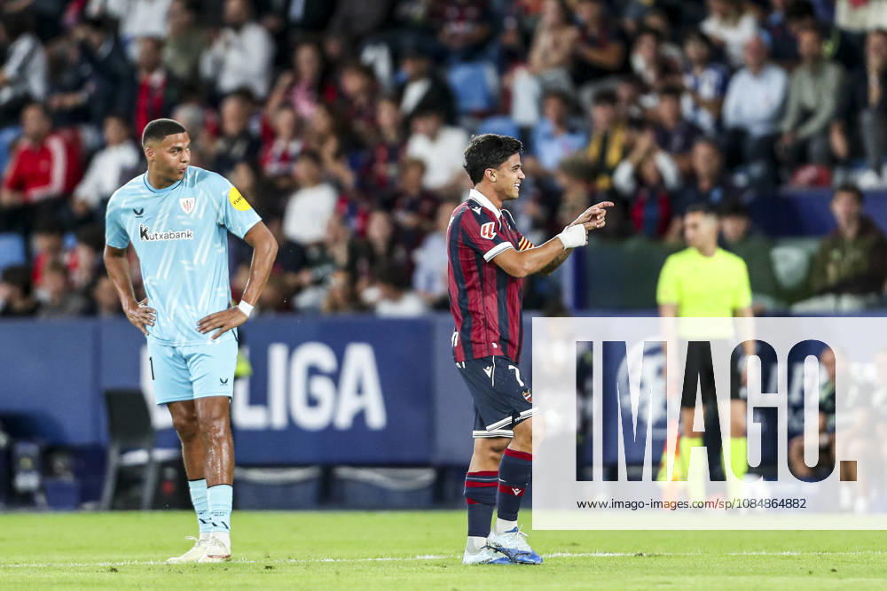 Roger Brugue of Levante UD celebrates a goal during the Spanish league, LaLiga EA Sports, football match played between Levante UD and Athletic Club at Ciutat de Valencia stadium on October 21, 2026, in Valencia, Spain. Valencia SPAIN - ZUMAa181 20261021_zaa_a181_295
