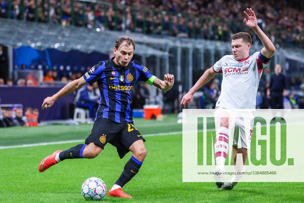 SOCCER - UEFA Champions League - Inter - FC Internazionale vs. Shakhtar Donetsk Photo by IPA ABACAPRESS.COM90001672 - Nicolo Barella of FC Internazionale battles for the ball with Mykola Matviyenko of FC Shakhtar Donetsk during the 2026 27 UEFA Champions League group stage—Matchday 3—football match between FC Internazionale and FC Shakhtar Donetsk. Milan Italy