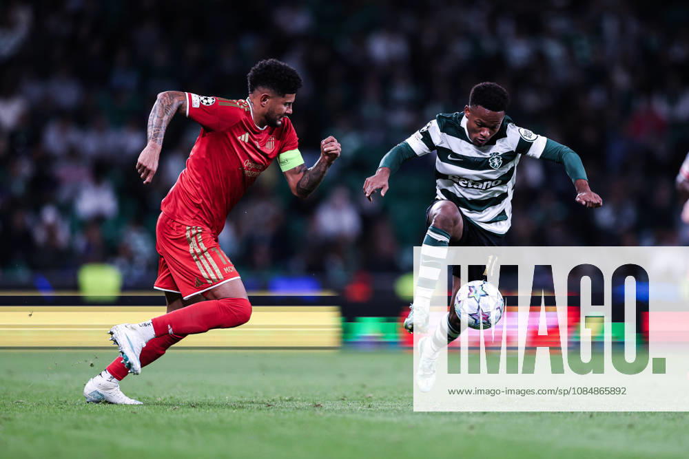 Geny Catamo of Sporting Clube de Portugal controls the ball during the UEFA Champions League first round MD-3 football match between Sporting CP and Lask Linz, in Lisbon on October 21, 2026. Sporting CP X Lask Linz - UEFA Champions League 2026 27 League Phase MD3 - ZUMAg283 20261021_zsp_g283_023