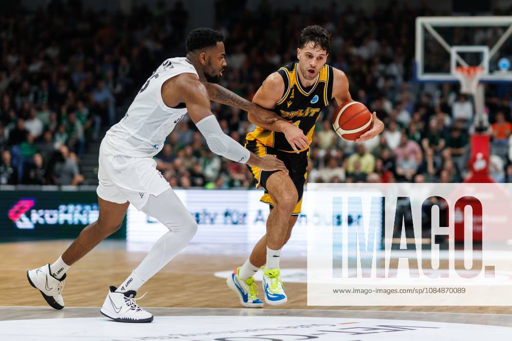 Benedict Turudic of KK Croatia Split goes head-to-head with Ejiofor Onu of the Gladiators Trier; Action: Vet Concept Gladiators Trier vs. KK Split, Basketball, FIBA Europe Cup, Matchday 3, 2026–2027 Season, October 21, 2026, Vet Concept Gladiators Trier vs. KK Split, Basketball, FIBA Europe Cup, Matchday 3, 2026–2027 Season