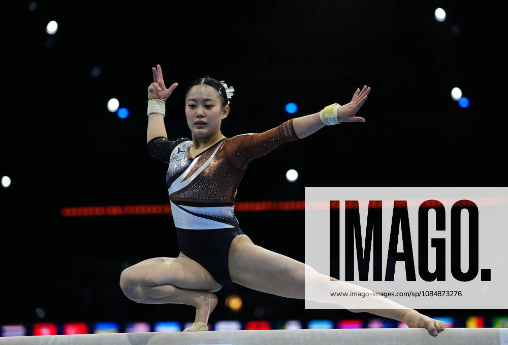 Misa Nishiyama of Japan on the balance beam during the artistic gymnastics competition on Day 5 of the World Championships at Ahoy in Rotterdam, Netherlands, on October 21, 2026. DeFodi Images