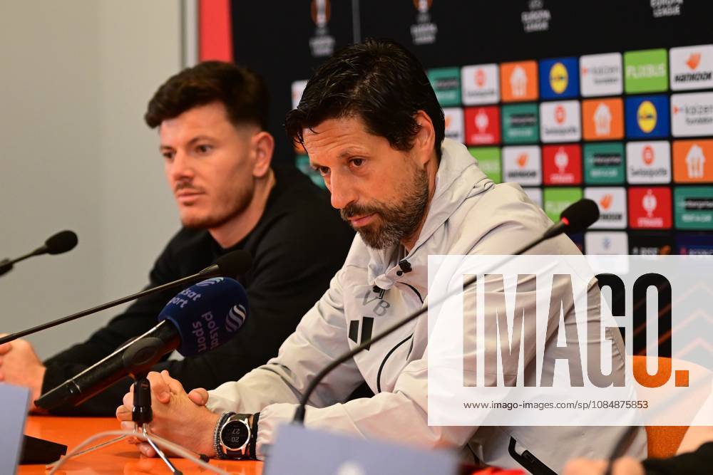 Anderlecht s Giulian Biancone and Anderlecht s head coach Vitor Bruno pictured during a press conference, PK, Pressekonferenz of Belgian soccer team RSC Anderlecht, Wednesday 21 October 2026 in Bialystok, Poland, in preparation of tomorrow s match against Polish Jagiellonia Bialystok, on day three of the UEFA Europa League league phase. MICHALxKOSC x190622697x