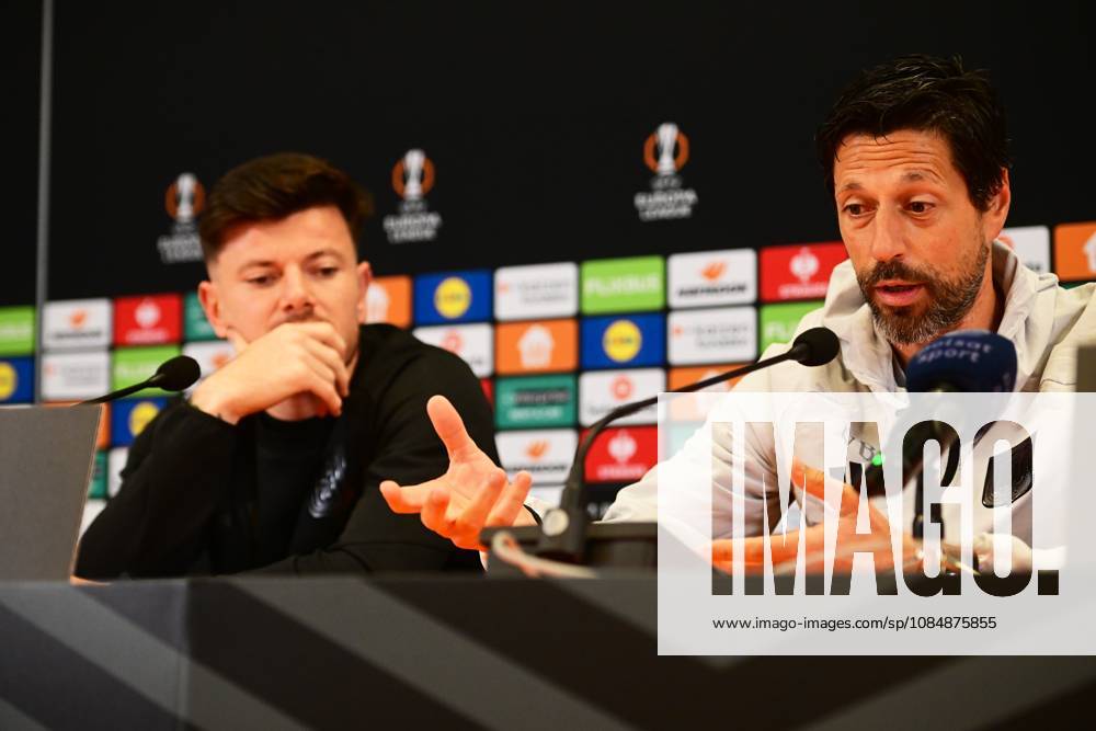 Anderlecht s Giulian Biancone and Anderlecht s head coach Vitor Bruno pictured during a press conference, PK, Pressekonferenz of Belgian soccer team RSC Anderlecht, Wednesday 21 October 2026 in Bialystok, Poland, in preparation of tomorrow s match against Polish Jagiellonia Bialystok, on day three of the UEFA Europa League league phase. MICHALxKOSC x190622709x