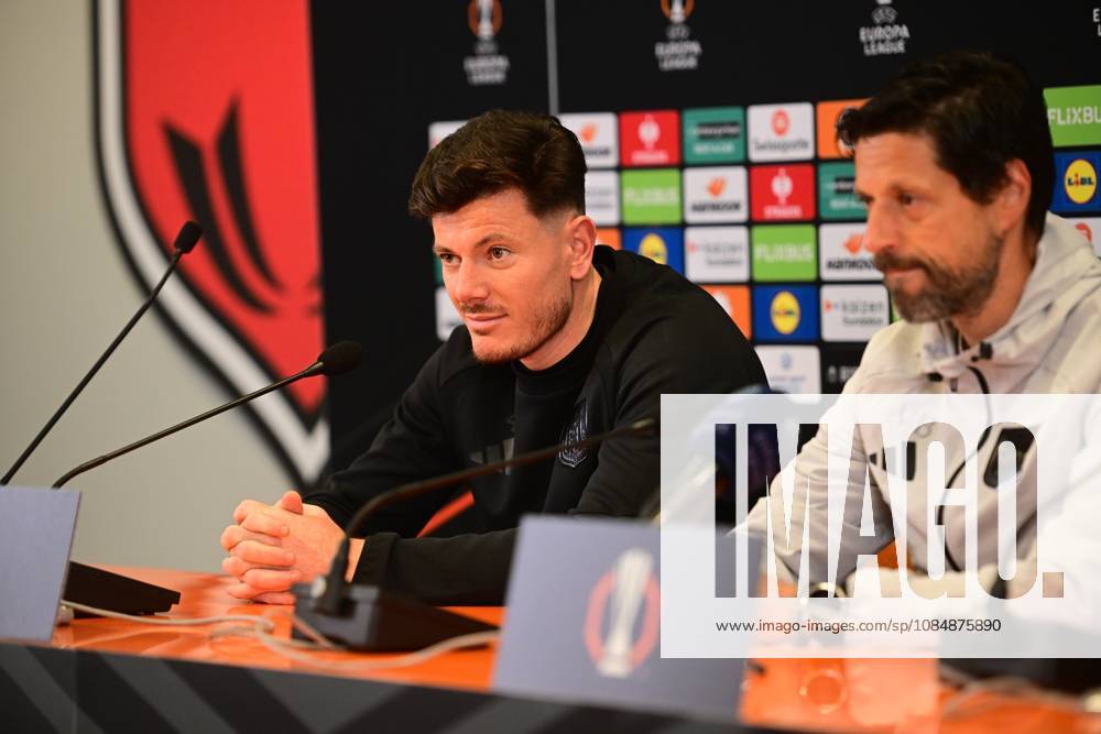 Anderlecht s Giulian Biancone and Anderlecht s head coach Vitor Bruno pictured during a press conference, PK, Pressekonferenz of Belgian soccer team RSC Anderlecht, Wednesday 21 October 2026 in Bialystok, Poland, in preparation of tomorrow s match against Polish Jagiellonia Bialystok, on day three of the UEFA Europa League league phase. MICHALxKOSC x190622682x