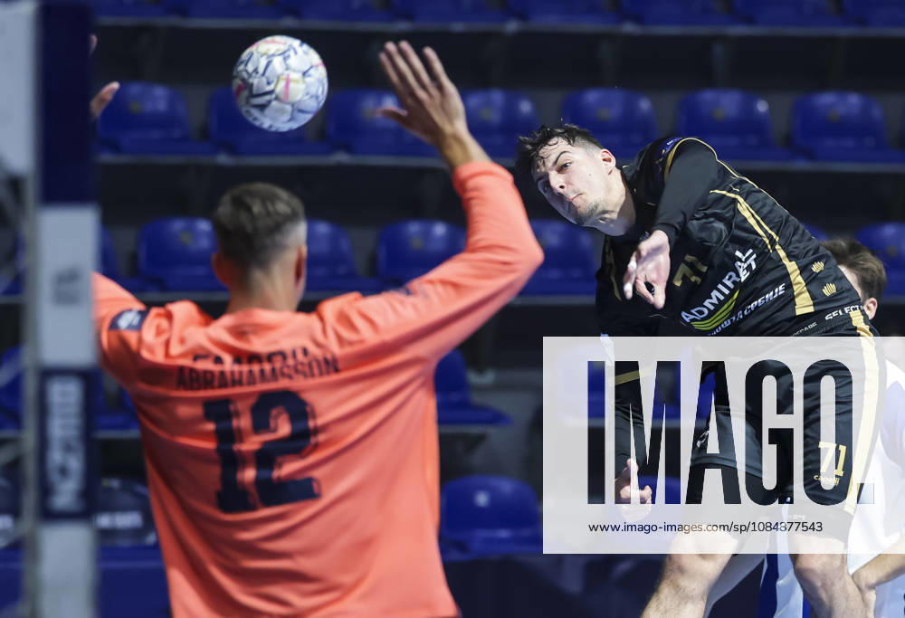 Partizan v Porto - EHF Champions League Milija Papovic (R) of Partizan in action during the EHF Champions League Season 2026 2027 Group Phase match between RK Partizan v FPorto at Aleksandar Nikolic Hall on October 21, 2026 in Belgrade, Serbia. Belgrade Serbia