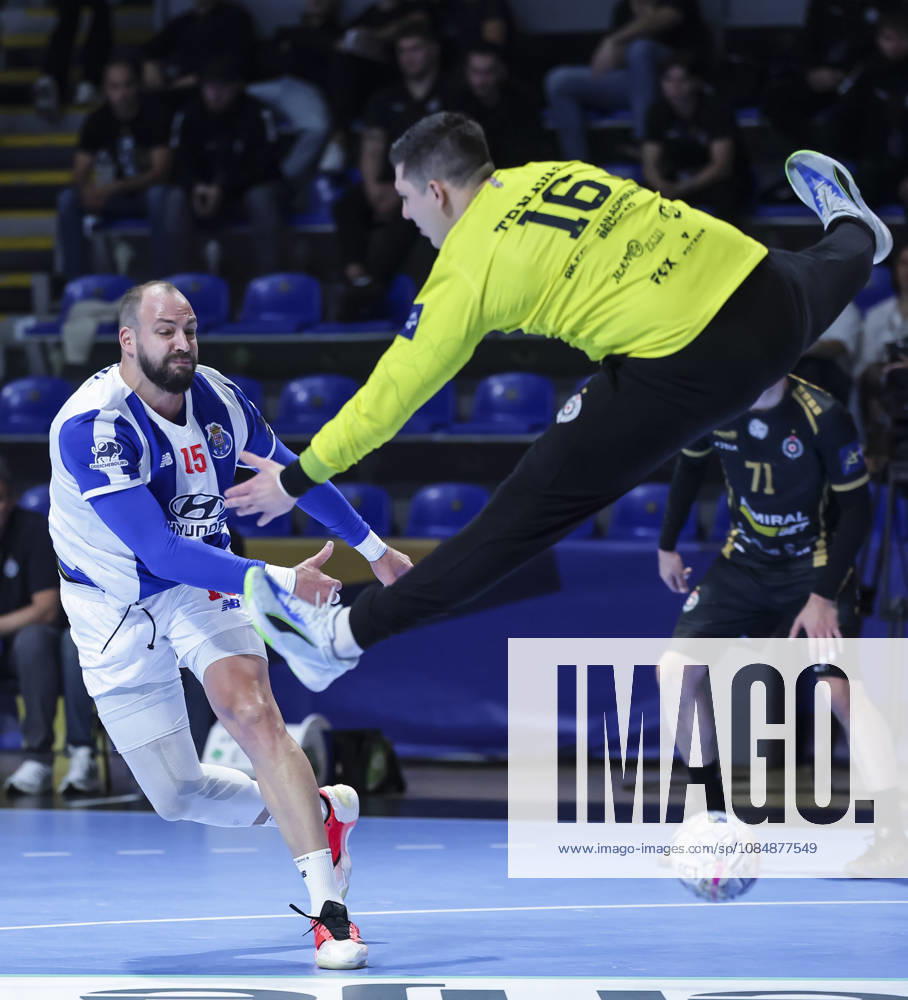 Partizan v Porto - EHF Champions League Amador Salina, Daymaro (L) of Porto in action against Andrej Trnavac of Partizan during the EHF Champions League Season 2026 2027 Group Phase match between RK Partizan v FPorto at Aleksandar Nikolic Hall on October 21, 2026 in Belgrade, Serbia. Belgrade Serbia