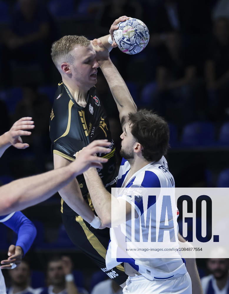 Partizan v Porto - EHF Champions League Uladzislau Kulesh (L) of Partizan in action during the EHF Champions League Season 2026 2027 Group Phase match between RK Partizan v FPorto at Aleksandar Nikolic Hall on October 21, 2026 in Belgrade, Serbia. Belgrade Serbia