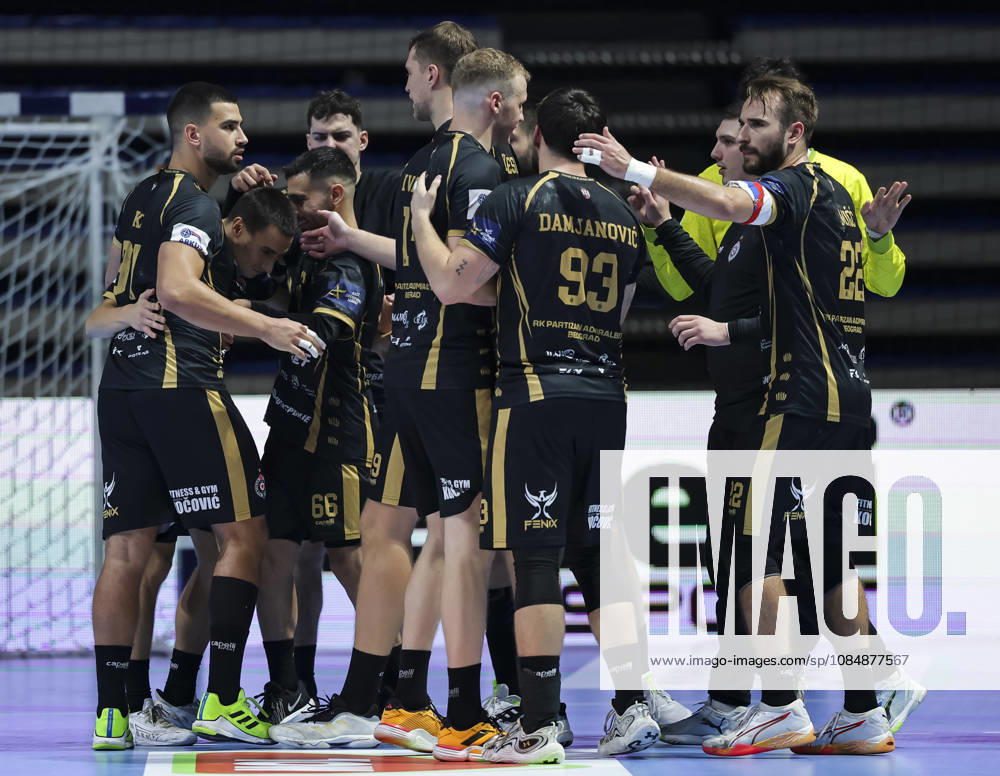 Partizan v Porto - EHF Champions League Milos Kos, Yoav Lumbroso, Uladzislau Kulesh, Aljosa Damjanovic, Ivan Micic of Partizan celebrate during the EHF Champions League Season 2026 2027 Group Phase match between RK Partizan v FPorto at Aleksandar Nikolic Hall on October 21, 2026 in Belgrade, Serbia. Belgrade Serbia