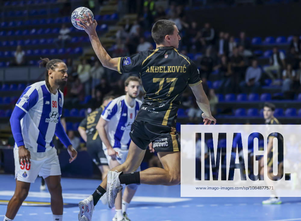 Partizan v Porto - EHF Champions League Lazar Andjelkovic (R) of Partizan scores the goal during the EHF Champions League Season 2026 2027 Group Phase match between RK Partizan v FPorto at Aleksandar Nikolic Hall on October 21, 2026 in Belgrade, Serbia. Belgrade Serbia