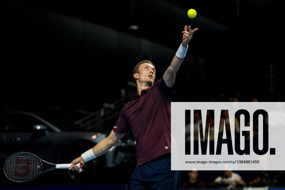 Jiri Lehecka of the Czech Republic pictured in action during the European Open ATP, Tennis Herren tennis tournament in Brussels, on Thursday 22 October. This year s edition of the tournament is taking place from 17 to 25 October JASPERxJACOBS x190644493x