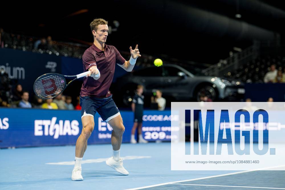 Jiri Lehecka of the Czech Republic pictured in action during the European Open ATP, Tennis Herren tennis tournament in Brussels, on Thursday 22 October. This year s edition of the tournament is taking place from 17 to 25 October JASPERxJACOBS x190644506x