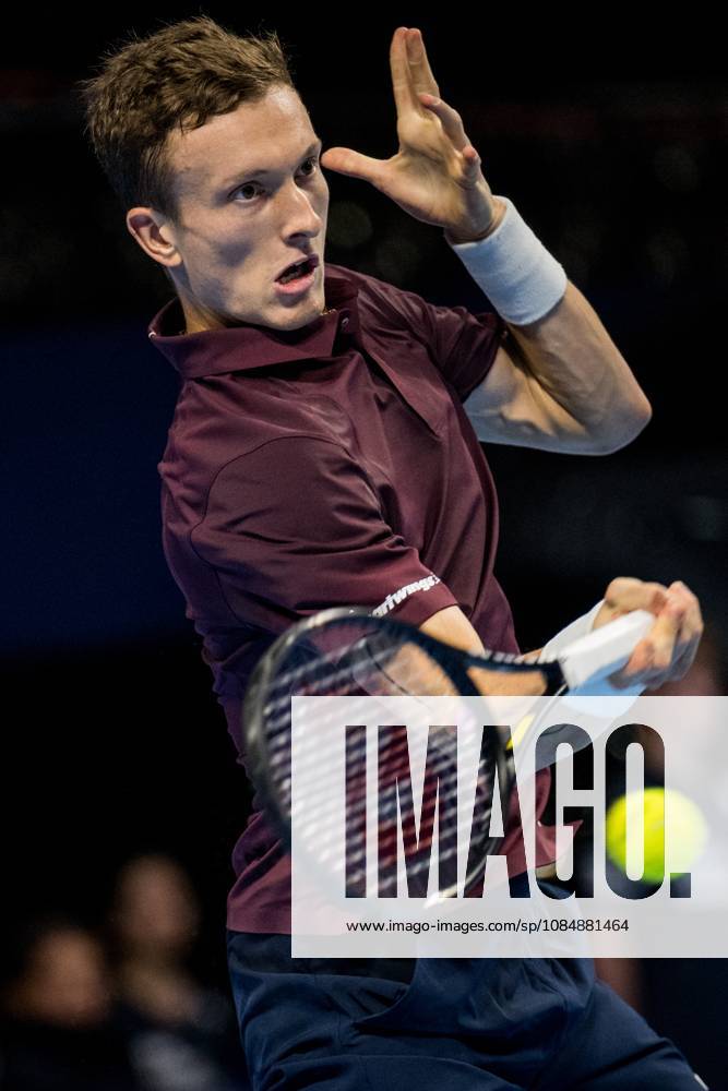 Jiri Lehecka of the Czech Republic pictured in action during the European Open ATP, Tennis Herren tennis tournament in Brussels, on Thursday 22 October. This year s edition of the tournament is taking place from 17 to 25 October JASPERxJACOBS x190644585x
