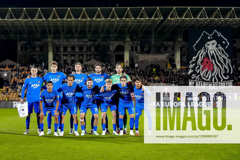 YEREVAN AZ Alkmaar goalkeeper Jari De Busser, AZ Alkmaar defender Seiya Maikuma, AZ Alkmaar defender Lewis Schouten, AZ Alkmaar midfielder Peer Koopmeiners, AZ Alkmaar forward Weslley Patati, AZ Alkmaar midfielder Valdemar Byskov, AZ Alkmaar forward Bendegúz Kovács, AZ Alkmaar midfielder Dave Kwakman, AZ Alkmaar forward Ayoub Oufkir, AZ Alkmaar defender Wesley Hoedt, AZ Alkmaar defender Mees de Wit during the UEFA Europa League match between FC Ararat (Armenia) and AZ at Vazgen Sargsyan Republican Stadium on October 22, 2026, in Yerevan, Armenia ED VAN DE POL EYE4IMAGES DeFodi Images