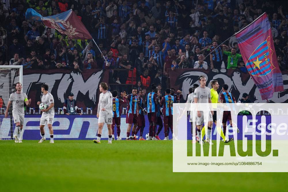 Mohamed Salah of Trabzonspor (hidden) celebrates scoring a penalty to make the score 1-0. Trabzonspor v Heart of Midlothian, UEFA Conference League, Football, Papara Park, Trabzon, Turkey - 22 Oct 2026Trabzon Papara Park Turkey