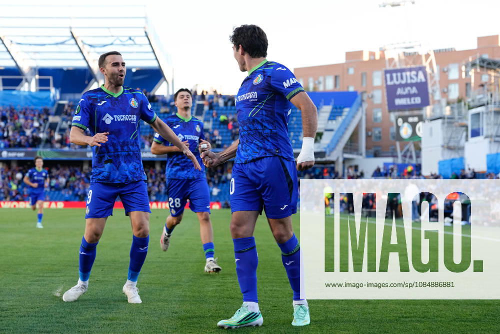 Ivan Azon of Getafe CF celebrates after scoring his team s first goal during the UEFA Conference League 2026 27 League Phase MD2 football match between Getafe CF and FC Lugano at Coliseum de Getafe stadium on October 22, 2026, in Getafe, Spain. Getafe Spain - ZUMAa181 20261022_zaa_a181_018
