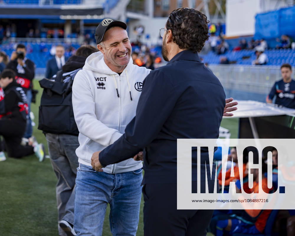 Getafe CF v FC Lugano - UEFA Conference League 2026 27 League Phase MD2 GETAFE, SPAIN - OCTOBER 22: Mattia Croci-Torti (L), head coach of FC Lugano, greets Jose Bordalas (R), head coach of Getafe CF, during the UEFA Conference League 2026 27 League Phase MD2 match between Getafe CF and FC Lugano at Estadio Coliseum on October 22, 2026 in Getafe, Spain. Madrid Estadio Coliseum Madrid Spain