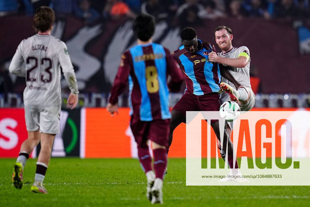 Jamie McCart of Heart of Midlothian and Franculino Dju of Trabzonspor in action. Trabzonspor v Heart of Midlothian, UEFA Conference League, Football, Papara Park, Trabzon, Turkey - 22 Oct 2026Trabzon Papara Park Turkey