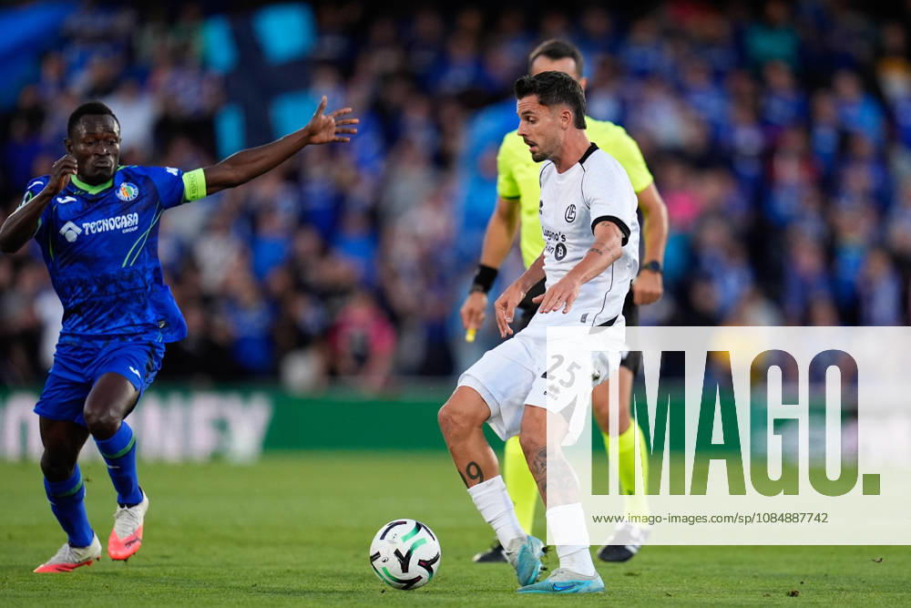Uran Bislimi of FC Lugano passes the ball during the UEFA Conference League 2026 27 League Phase MD2 football match between Getafe CF and FC Lugano at Coliseum de Getafe stadium on October 22, 2026, in Getafe, Spain. Getafe Spain - ZUMAa181 20261022_zaa_a181_032