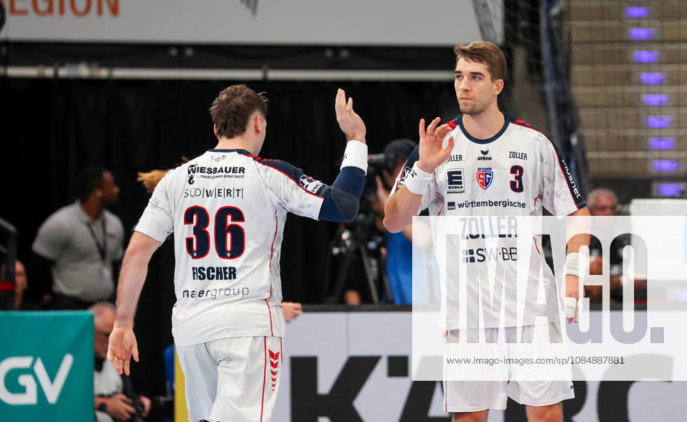 Germany, Stuttgart, Opel HBL, 2026–2027 Bundesliga, TVB Stuttgart vs. SG BBM Bietigheim, from left: Jonathan Fischer (BBM), Nikola Vlahovic (BBM)