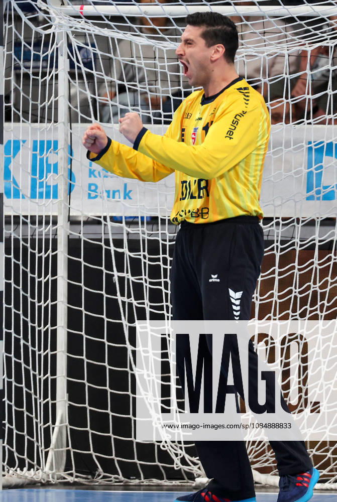 Germany, Stuttgart, Opel HBL, 2026–2027 Bundesliga, TVB Stuttgart vs. SG BBM Bietigheim, Martin Tomovski (BBM) celebrates, celebration