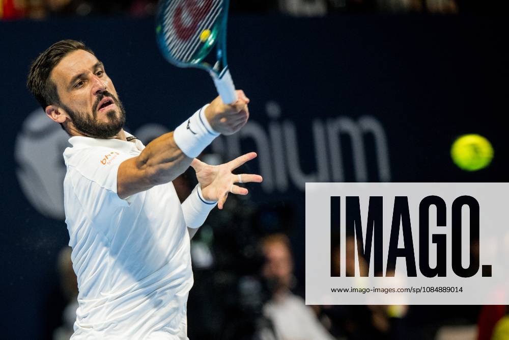 Damir Dzumhur of Bosnia and Herzegovina pictured in action during the European Open ATP, Tennis Herren tennis tournament in Brussels, on Thursday 22 October. This year s edition of the tournament is taking place from 17 to 25 October JASPERxJACOBS x190673436x