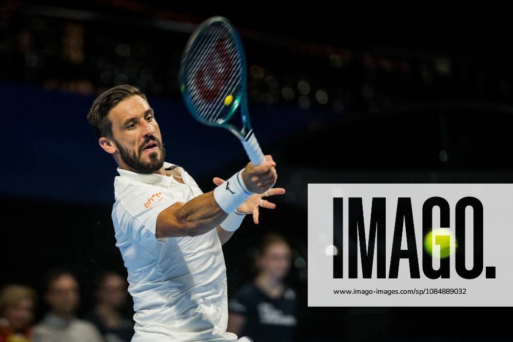 Damir Dzumhur of Bosnia and Herzegovina pictured in action during the European Open ATP, Tennis Herren tennis tournament in Brussels, on Thursday 22 October. This year s edition of the tournament is taking place from 17 to 25 October JASPERxJACOBS x190673473x