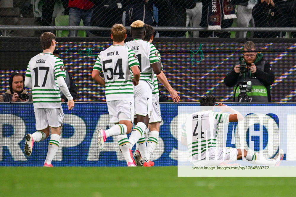 IPA90041010 - Mariano Gomez (Ferencvarosi TC) celebrates after scoring a goal during Matchday 3 of the UEFA Europa League between Ferencvaros T.C. and SCU Torreense on October 22, 2026, at Ferencvaros Stadion in Budapest, Hungary