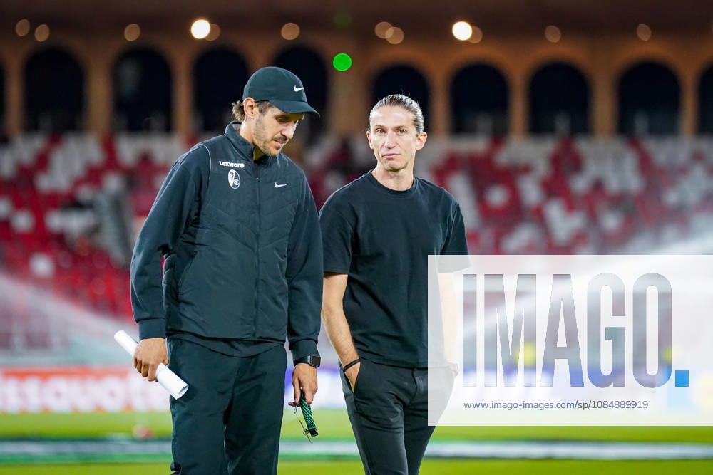 Soccer: UEFA Conference League 2026–2027, Matchday 2: AS Monaco vs. SC Freiburg at Stade Louis II in Monaco. Julian Schuster, coach of SC Freiburg, and Luis Filipe, coach of AS Monaco, speak ahead of the match.