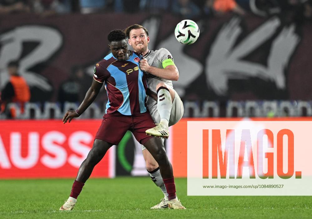 Trabzonspor v Hearts - UEFA Conference League TRABZON, TURKIYE - OCTOBER 22: Franculino (L) of Trabzonspor in action against Jamie McCart of Hearts during UEFA Conference League week 2 football match between Trabzonspor and Hearts at Papara Park in Trabzon, Turkiye on October 22, 2026. Hakan Burak Altunoz Anadolu Trabzon Turkey. Editorial use only. Please get in touch for any other usage.