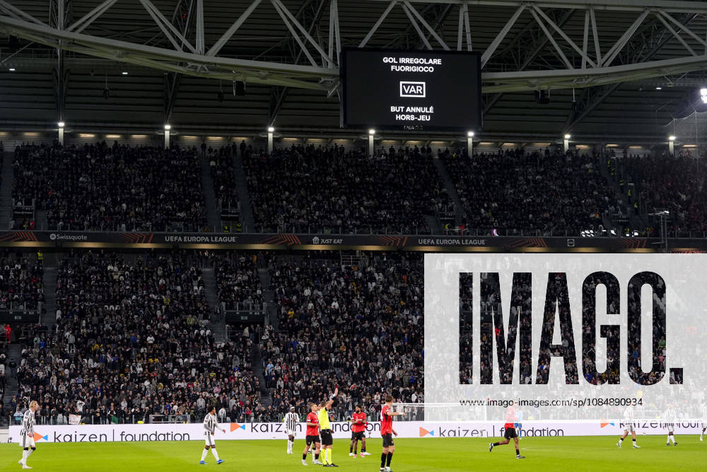 Goal disallowed via VAR during the UEFA Europa League soccer match, between Juventus and Rennes at the Allianz Stadium in Turin, north west Italy - Matchday 3- Thursday, October 22, 2026. - Soccer