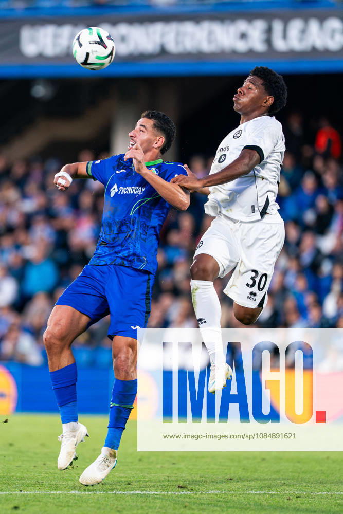 SOCCER - UEFA Conference League - Getafe CF vs. Lugano Photo by IPA ABACAPRESS.COM90040456 - MADRID, SPAIN - OCTOBER 21: Abdel Abqar of Getafe CF battles for the ball with Dereck Moncada of FC Lugano during the UEFA Champions League 2026 27 Group Stage Matchday 3 match between Real Madrid CF and RB Leipzig at Santiago Bernabéu Stadium on October 21, 2026, in Madrid, Spain. (Tomas Garrido TGB Photo during the Getafe CF vs. Lugano UEFA Conference League soccer match in Getafe, Spain, on October 22, 2026 Getafe Spain