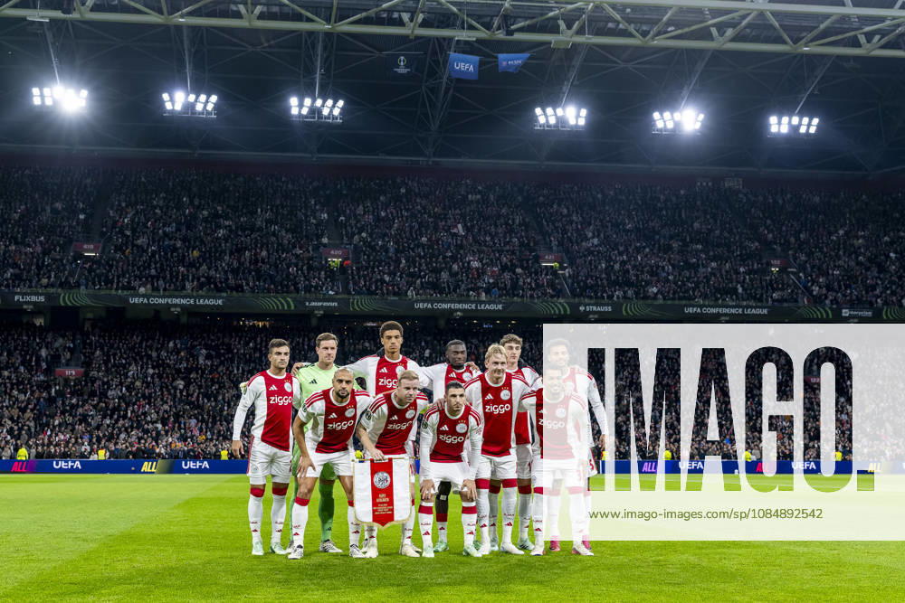 AMSTERDAM Ajax defender Lucas Rosa, Ajax goalkeeper Marc André ter Stegen, Ajax defender Aaron Bouwman, Ajax defender Jorthy Mokio, Ajax defender Youri Baas, Ajax defender Owen Wijndal, Ajax midfielder Sofyan Amrabat, Ajax midfielder Davy Klaassen, Ajax midfielder Oscar Gloukh, Ajax midfielder Julian Brandt, Ajax forward Marcos Leonardo during the UEFA Conference League match between Ajax and Atalanta at the Johan Cruijff ArenA on October 22, 2026, in Amsterdam, the Netherlands. Photo by DeFodi Images