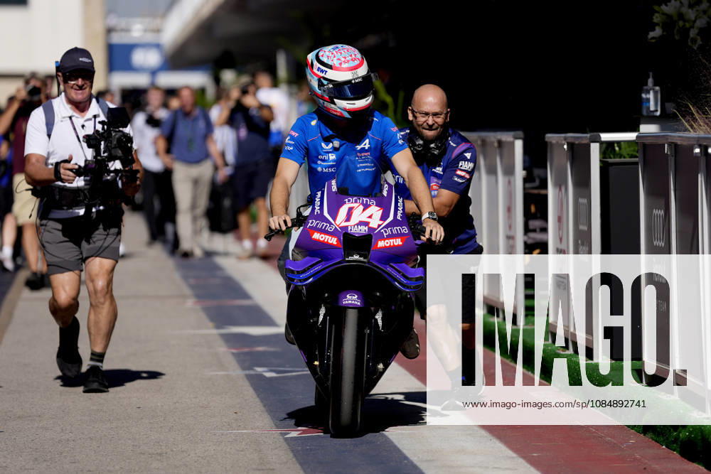 Argentine Formula One driver Franco Colapinto of Alpine F1 Team rides a Prima Pramac Yamaha MotoGP Team bike as he arrives in the paddock during the Formula One United States Grand Prix at the Circuit of the Americas in Austin, Texas on Thursday, October 22, 2026. AUS2026102204 GREGxNASH