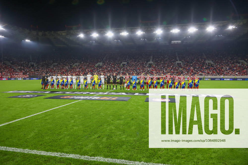 Olympiacos F.C. v AC Sparta Prague UEFA Europa League Olympiacos F.C. and AC Sparta Prague teams line up during the UEFA Europa League match at Karaiskakis Stadium, Piraeus 22 10 2026 UK Newspapers OUT
