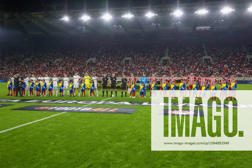 Olympiacos F.C. v AC Sparta Prague UEFA Europa League Olympiacos F.C. and AC Sparta Prague teams line up during the UEFA Europa League match at Karaiskakis Stadium, Piraeus 22 10 2026 UK Newspapers OUT