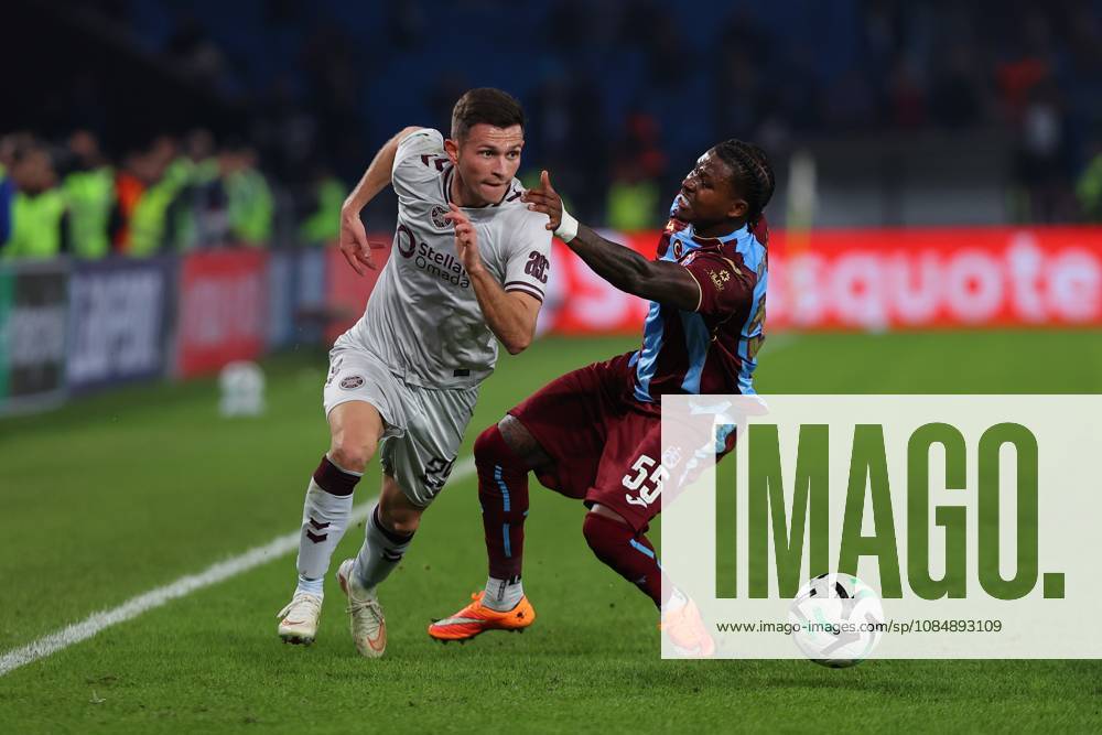 Trabzonspor v Hearts - UEFA Conference League TRABZON, TURKIYE - OCTOBER 22: Sidny Lopes Cabral (R) of Trabzonspor in action during UEFA Conference League week 2 football match between Trabzonspor and Hearts at Papara Park in Trabzon, Turkiye on October 22, 2026. Hasan Tascan Anadolu Trabzon Turkey. Editorial use only. Please get in touch for any other usage.