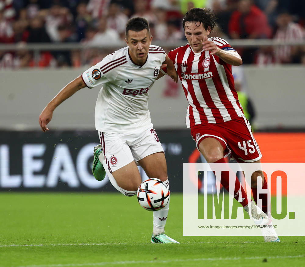 Olympiacos F.C. v AC Sparta Prague UEFA Europa League Panagiotis Retsos of Olympiacos F.C. and Hugo Sochurek of AC Sparta Prague during the UEFA Europa League match at Karaiskakis Stadium, Piraeus 22 10 2026 UK Newspapers OUT