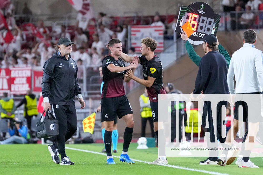 Yannik Engelhardt, SC Freiburg, 16 (injury), must be substituted; Patrick Osterhage, SC Freiburg, 06, Monaco, soccer, UEFA Conference League, Matchday 2, group stage, 2026–2027, AS Monaco vs. SC Freiburg, October 22, 2026, Stade Louis II, Monaco, Monaco, Stade Louis II, Fontvieille, Monaco