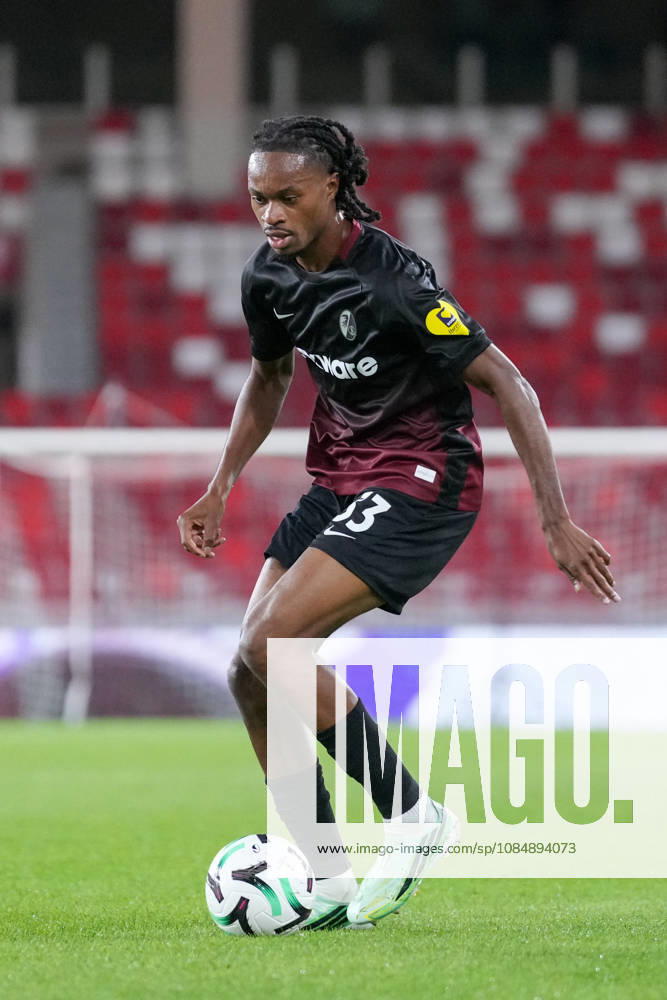 Jordy Makengo, SC Freiburg, 33 with the ball, Monaco, soccer, UEFA Conference League, Matchday 2, group stage, 2026–2027, AS Monaco vs. SC Freiburg, October 22, 2026, Stade Louis II, Monaco, Monaco, Stade Louis II, Fontvieille, Monaco