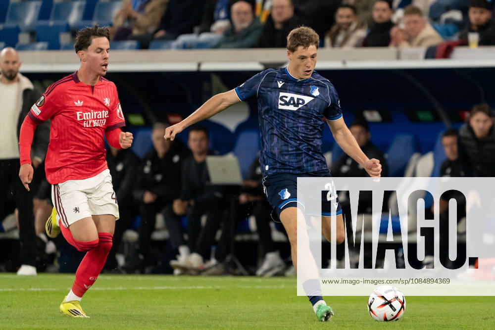 Alexander Prass, TSG Hoffenheim, 22 with the ball, action, dribbling, attack, GER, TSG 1899 Hoffenheim vs. Olympique Lyon, soccer, Europa League, Matchday 3, 2026–2027 season, October 22, 2026, GER, TSG 1899 Hoffenheim vs. Olympique Lyon, soccer, Europa League, Matchday 3, 2026–2027 season, October 22, 2026, Sinsheim